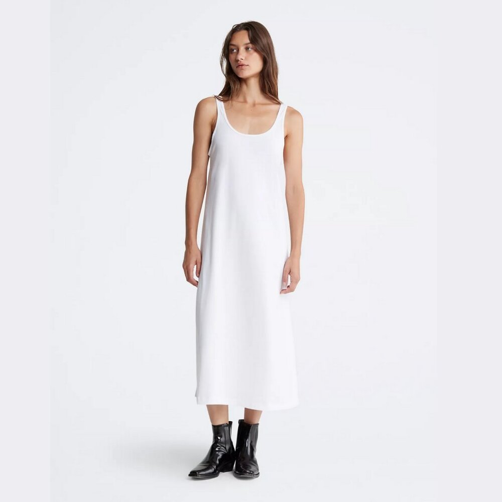 Calvin Klein Modern Cotton Tank Midi Dress Bright White Small New With Tags $70